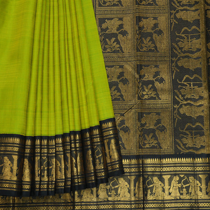 Hayagrivas Handloom Fluorescent Green Kanjivaram Silk Saree with Black Border KBF264E9-1