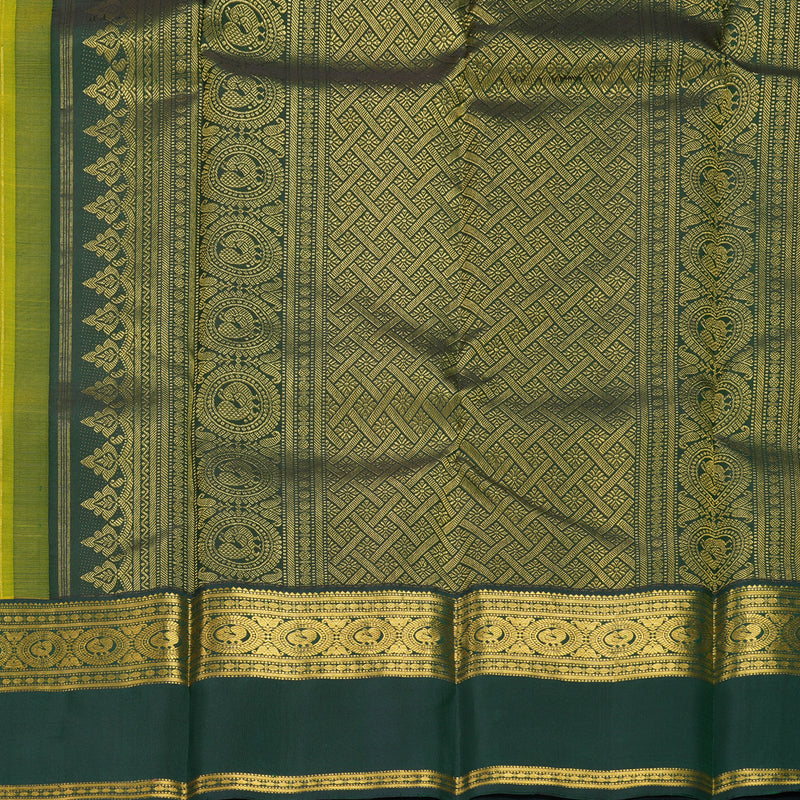 Hayagrivas Handloom Yellow Kanjivaram Silk Saree with Bottle Green Border KBF266E1-1
