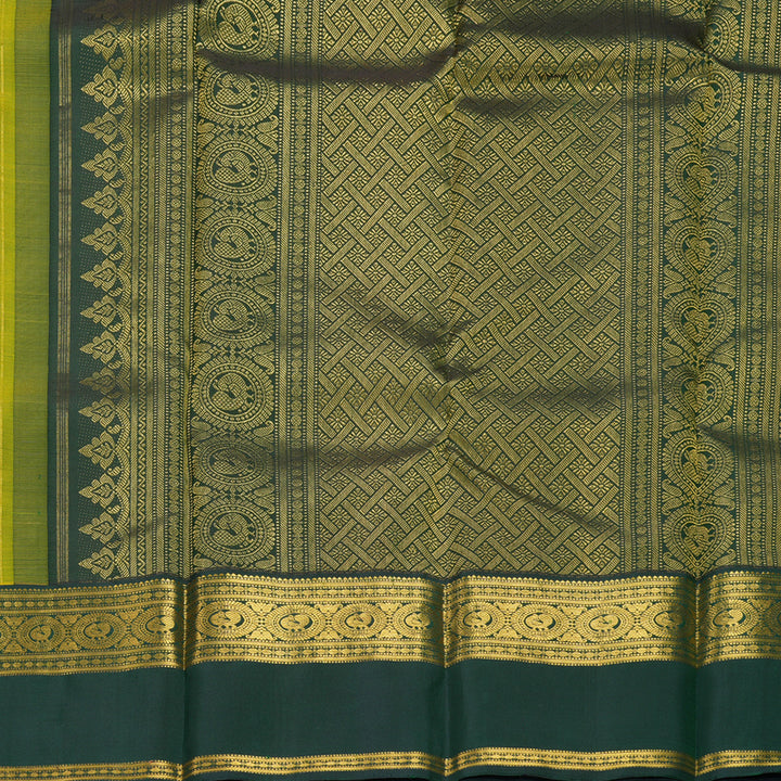 Hayagrivas Handloom Yellow Kanjivaram Silk Saree with Bottle Green Border KBF266E1-1