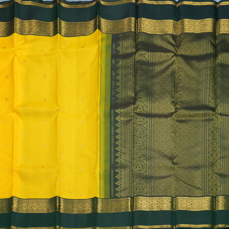 Hayagrivas Handloom Yellow Kanjivaram Silk Saree with Bottle Green Border KBF266E1-1