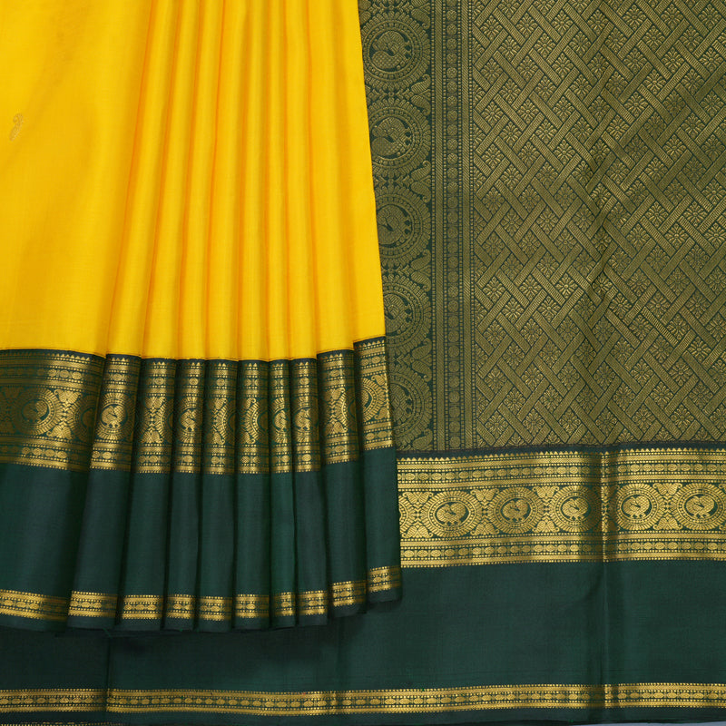 Hayagrivas Handloom Yellow Kanjivaram Silk Saree with Bottle Green Border KBF266E1-1