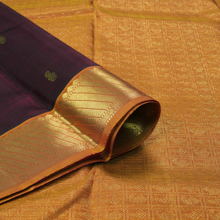 Hayagrivas Handloom Wine Kanjivaram Silk Saree with Golden Orange Border KBF266E6-1