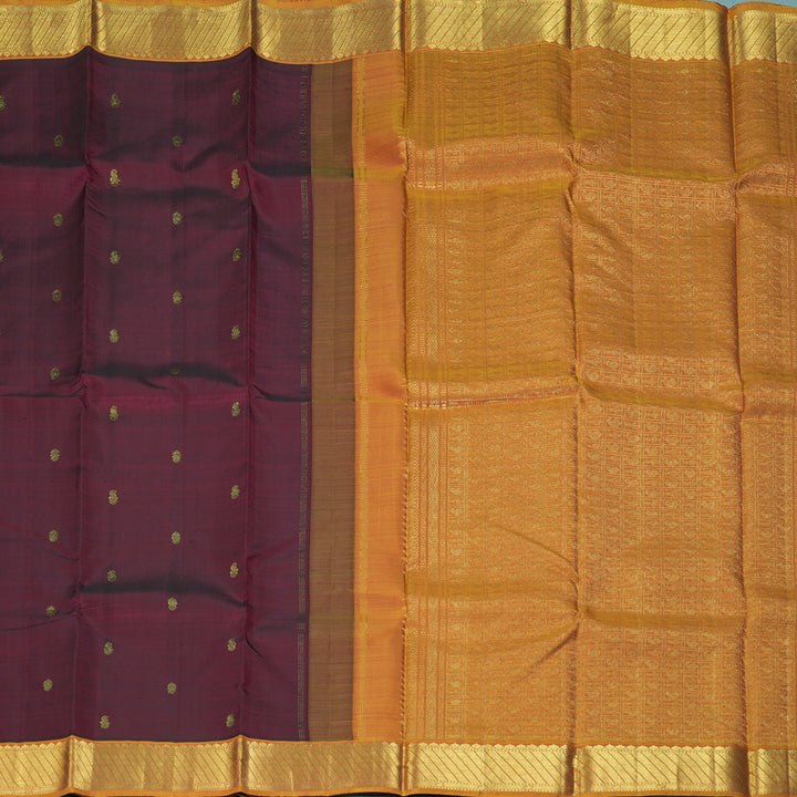 Hayagrivas Handloom Wine Kanjivaram Silk Saree with Golden Orange Border KBF266E6-1