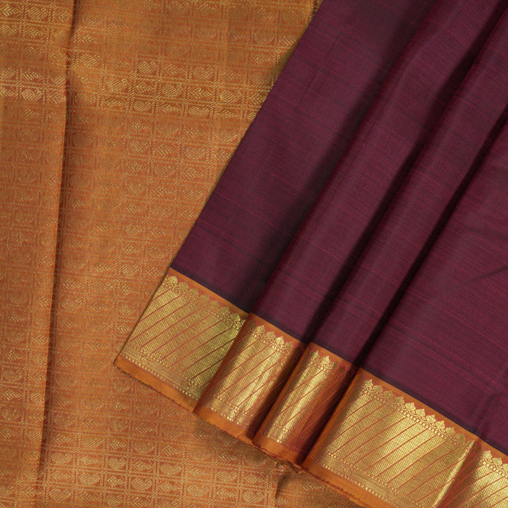 Hayagrivas Handloom Wine Kanjivaram Silk Saree with Golden Orange Border KBF266E6-1