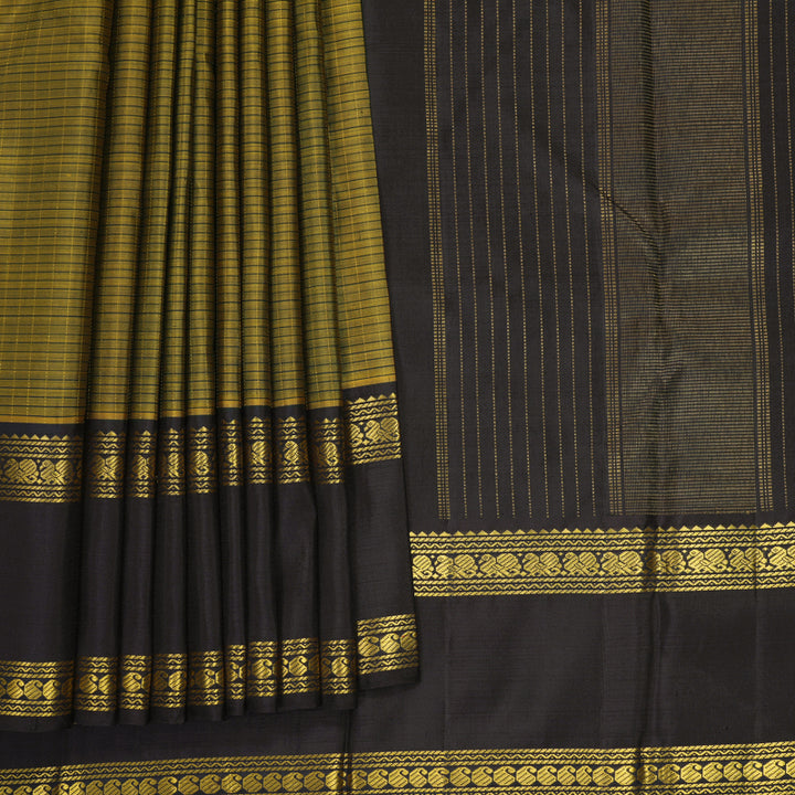 Hayagrivas Handloom Mehandi Green Kanjivaram Silk Saree with Deep Nagapazham Border KBF266E8-1