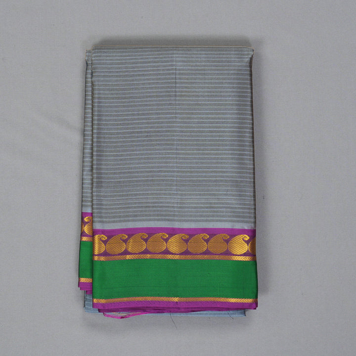 Hayagrivas Handloom Grey Kanjivaram Silk Saree with Purple Border KBF269E1-11