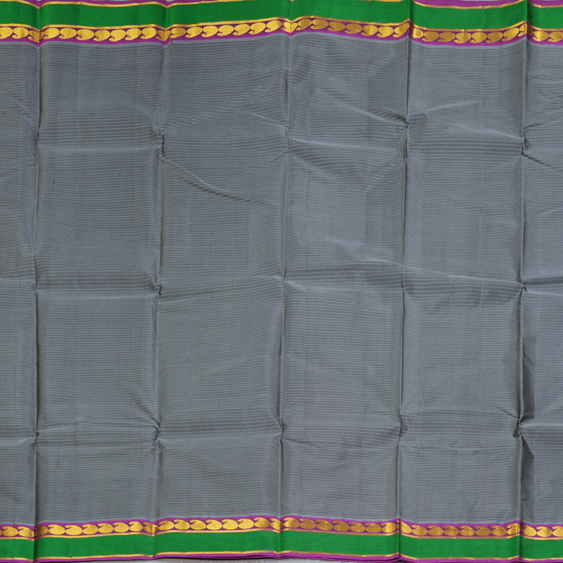 Hayagrivas Handloom Grey Kanjivaram Silk Saree with Purple Border KBF269E1-11
