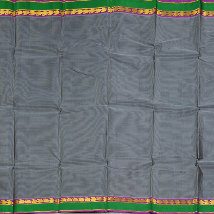Hayagrivas Handloom Grey Kanjivaram Silk Saree with Purple Border KBF269E1-11