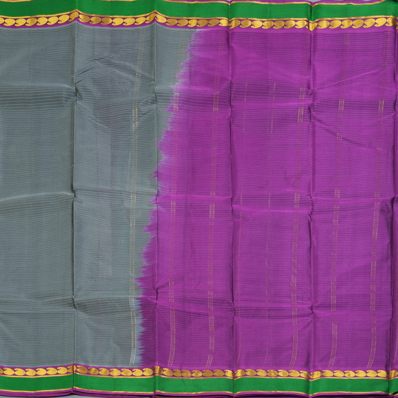 Hayagrivas Handloom Grey Kanjivaram Silk Saree with Purple Border KBF269E1-11