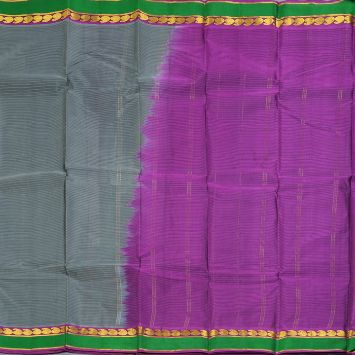 Hayagrivas Handloom Grey Kanjivaram Silk Saree with Purple Border KBF269E1-11