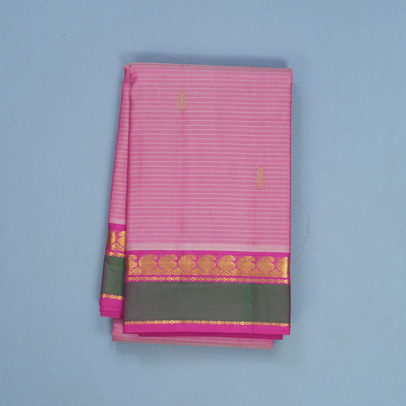 Hayagrivas Handloom Rose Pink Kanjivaram Silk Saree with Magenta-Pink Border KBF269E4-12