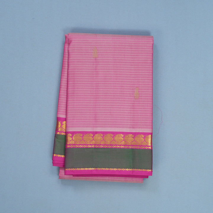 Hayagrivas Handloom Rose Pink Kanjivaram Silk Saree with Magenta-Pink Border KBF269E4-12