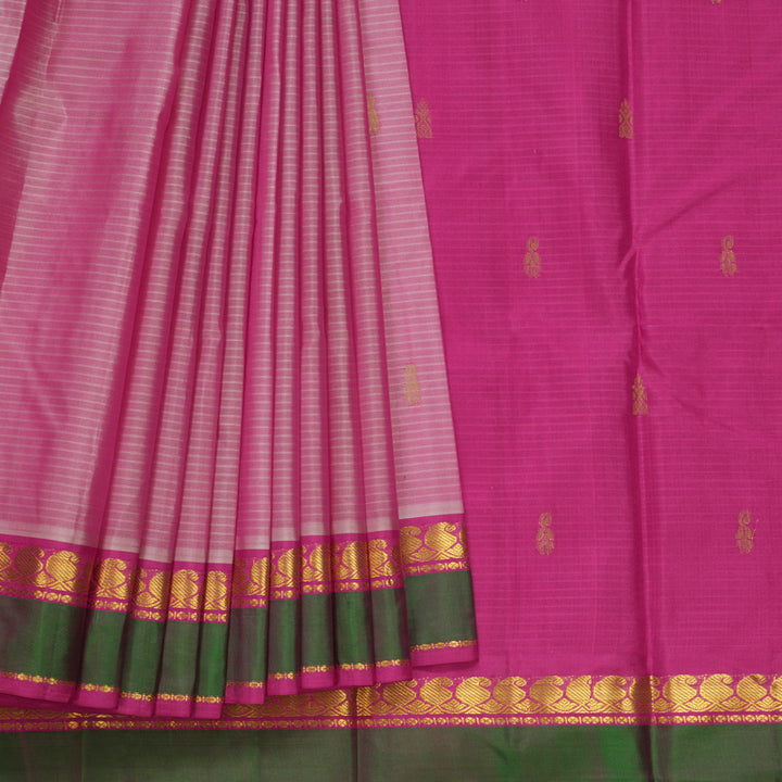 Hayagrivas Handloom Rose Pink Kanjivaram Silk Saree with Magenta-Pink Border KBF269E4-12