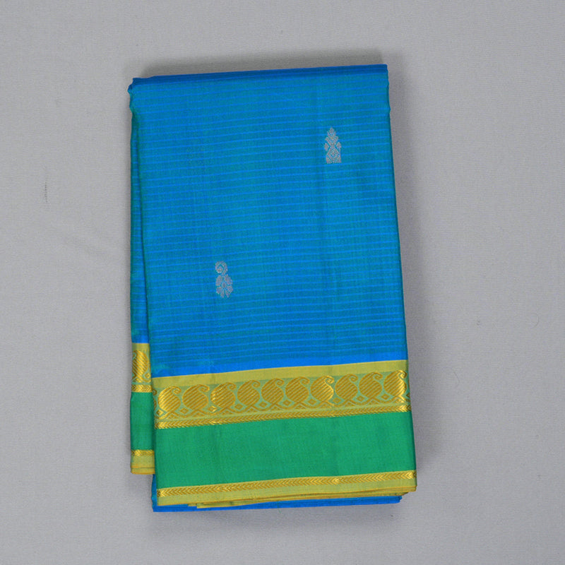 Hayagrivas Handloom Sky Blue Kanjivaram Silk Saree with Sage Green Border KBF269E4-7