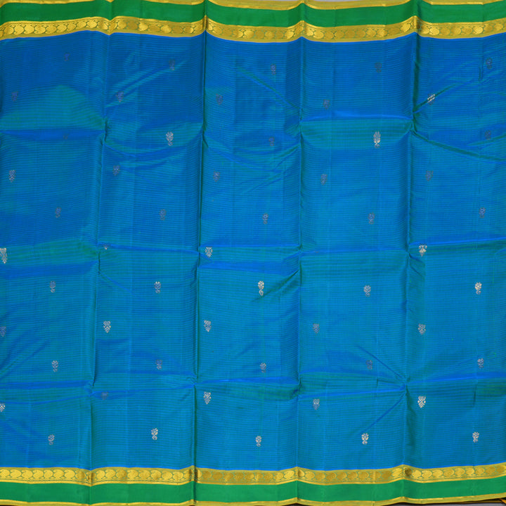 Hayagrivas Handloom Sky Blue Kanjivaram Silk Saree with Sage Green Border KBF269E4-7