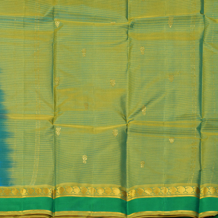Hayagrivas Handloom Sky Blue Kanjivaram Silk Saree with Sage Green Border KBF269E4-7