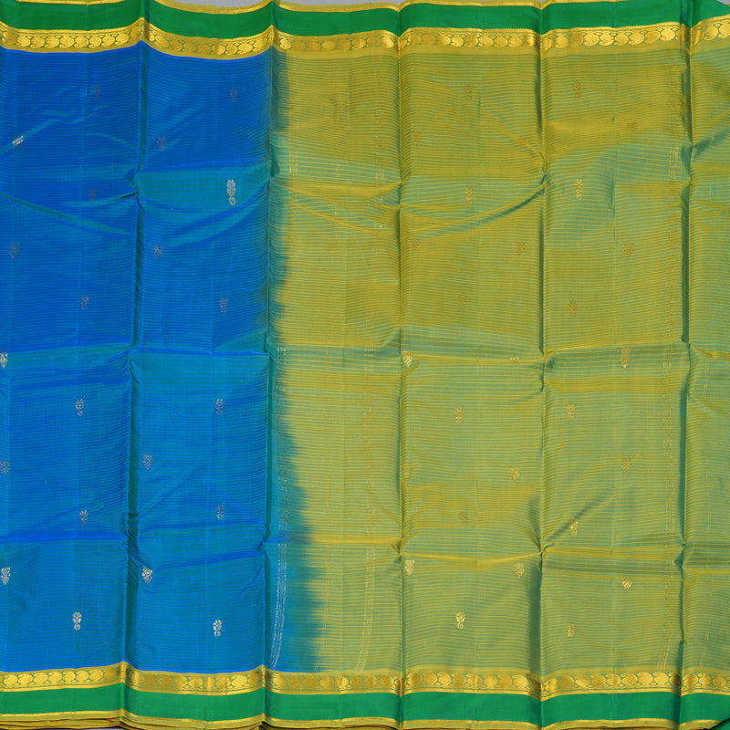 Hayagrivas Handloom Sky Blue Kanjivaram Silk Saree with Sage Green Border KBF269E4-7