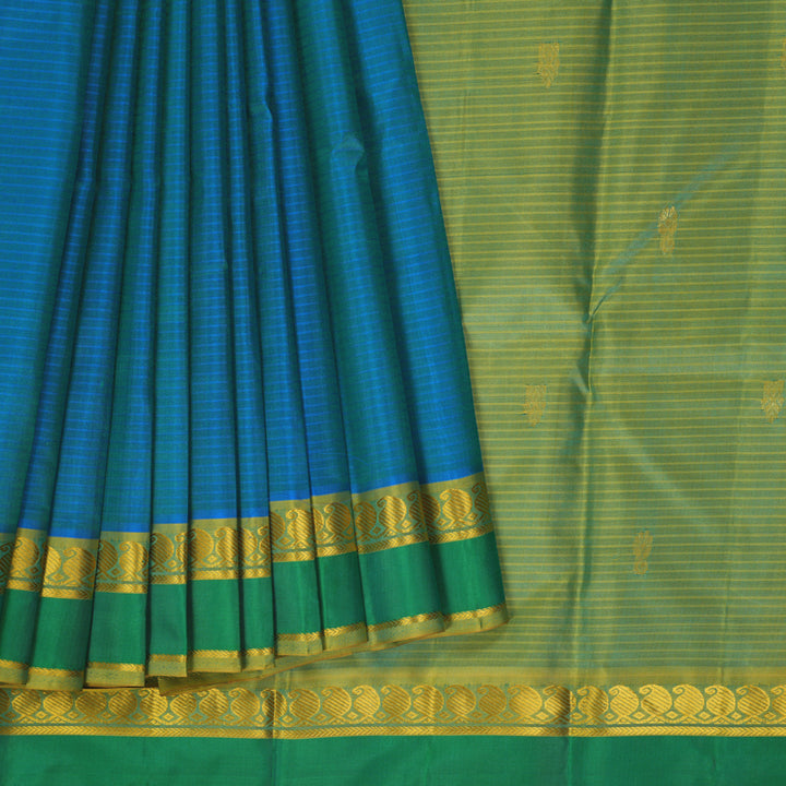 Hayagrivas Handloom Sky Blue Kanjivaram Silk Saree with Sage Green Border KBF269E4-7