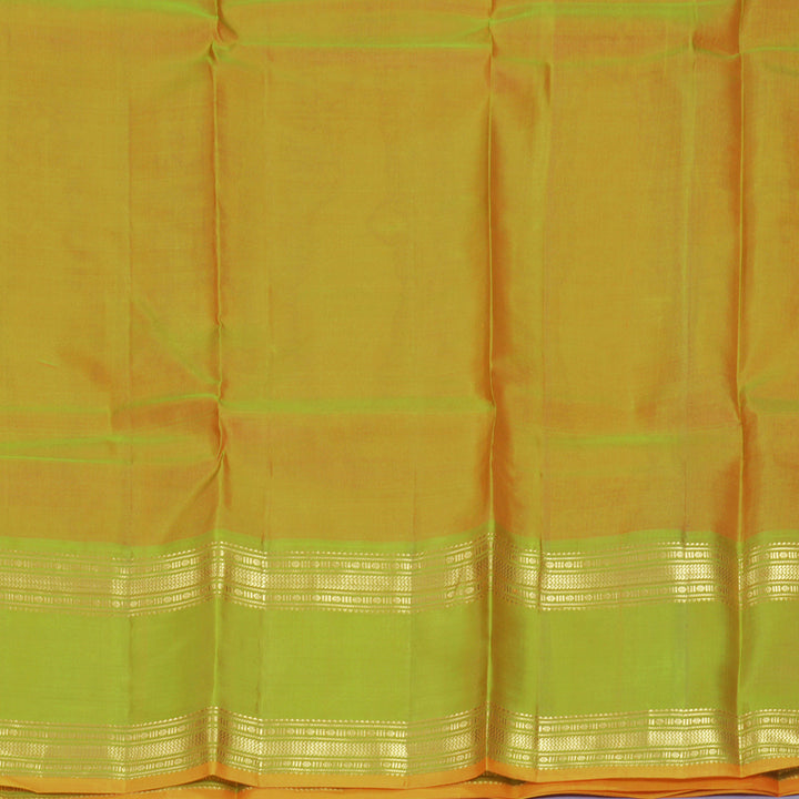 Hayagrivas Handloom Orangish-Pink Kanjivaram Silk Saree with Sampanga Green Border KBF269E6-7