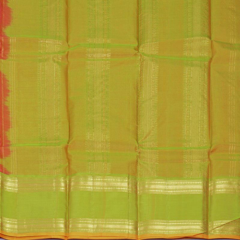 Hayagrivas Handloom Orangish-Pink Kanjivaram Silk Saree with Sampanga Green Border KBF269E6-7