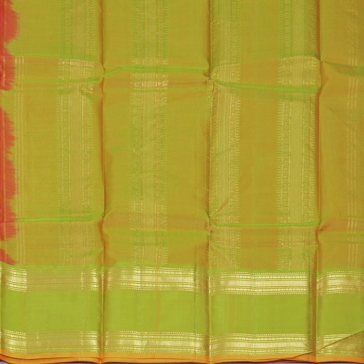 Hayagrivas Handloom Orangish-Pink Kanjivaram Silk Saree with Sampanga Green Border KBF269E6-7