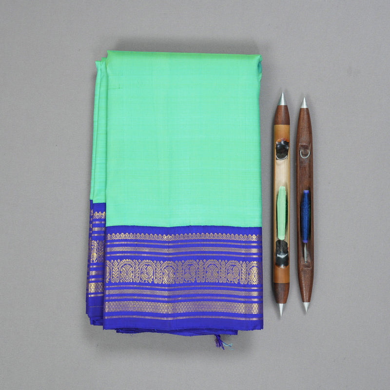 Hayagrivas Handloom Aqua Green Kanjivaram Silk Saree with MS Blue Border KBF273E3-1
