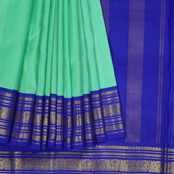 Hayagrivas Handloom Aqua Green Kanjivaram Silk Saree with MS Blue Border KBF273E3-1