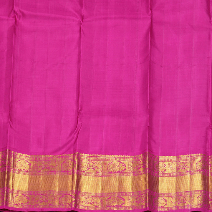 Hayagrivas Handloom Parrot Green Kanjivaram Silk Saree with Pink Border KBF274E1-1
