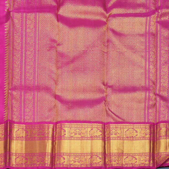 Hayagrivas Handloom Parrot Green Kanjivaram Silk Saree with Pink Border KBF274E1-1