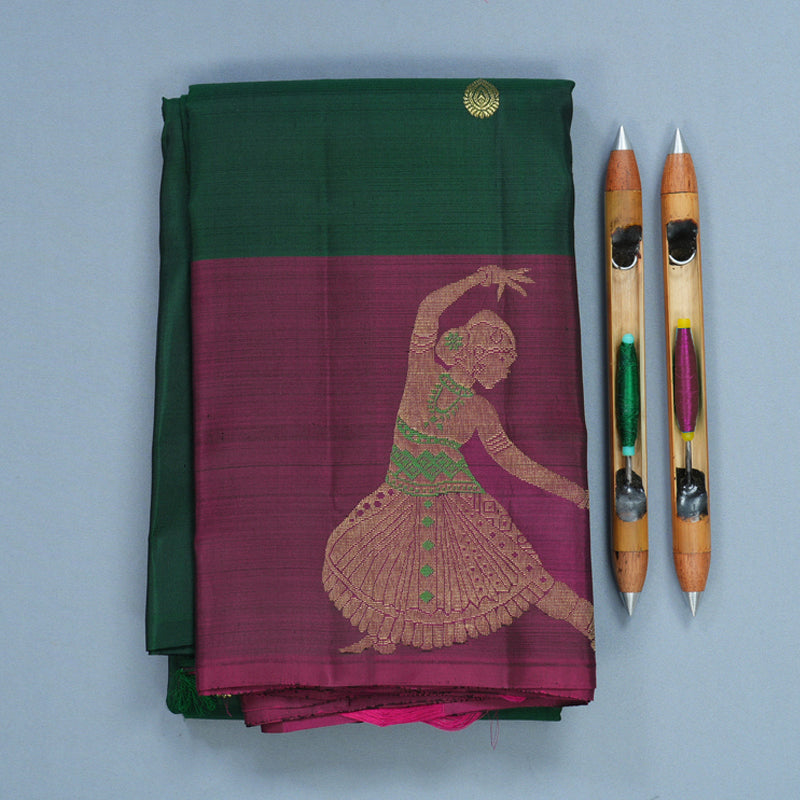 Hayagrivas Handloom Bottle Green Kanjivaram Silk Saree with Purple Border KBF276E2-2