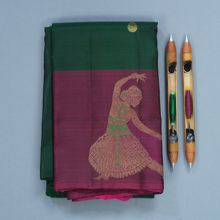Hayagrivas Handloom Bottle Green Kanjivaram Silk Saree with Purple Border KBF276E2-2