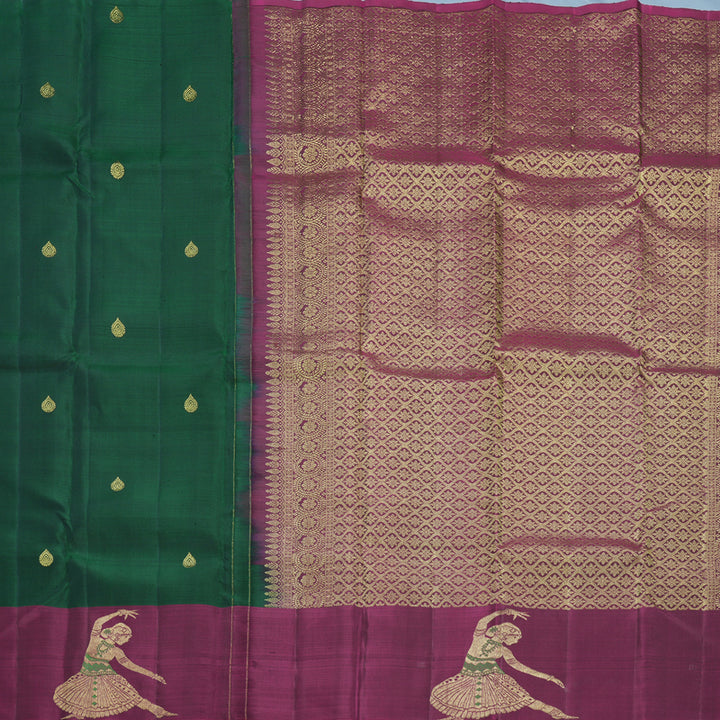 Hayagrivas Handloom Bottle Green Kanjivaram Silk Saree with Purple Border KBF276E2-2