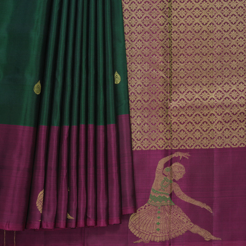 Hayagrivas Handloom Bottle Green Kanjivaram Silk Saree with Purple Border KBF276E2-2