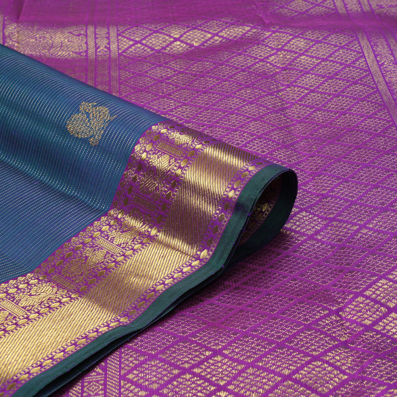 Hayagrivas Handloom Peacock Blue Kanjivaram Silk Saree with Purple Border KBF27D2-1