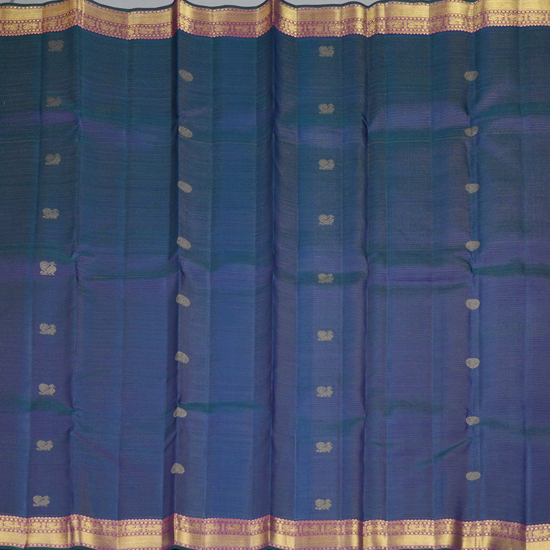 Hayagrivas Handloom Peacock Blue Kanjivaram Silk Saree with Purple Border KBF27D2-1