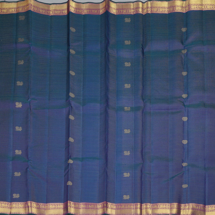 Hayagrivas Handloom Peacock Blue Kanjivaram Silk Saree with Purple Border KBF27D2-1