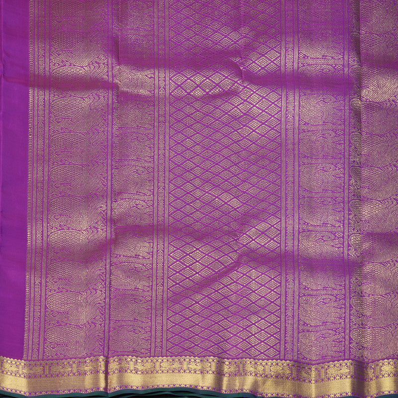 Hayagrivas Handloom Peacock Blue Kanjivaram Silk Saree with Purple Border KBF27D2-1