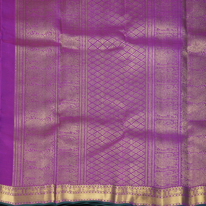 Hayagrivas Handloom Peacock Blue Kanjivaram Silk Saree with Purple Border KBF27D2-1