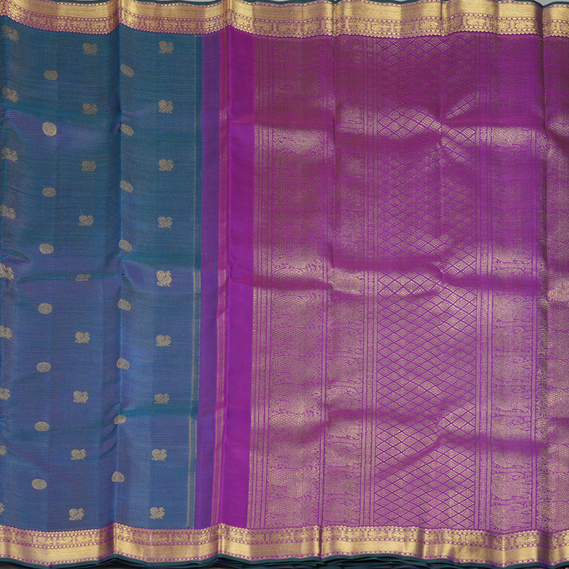 Hayagrivas Handloom Peacock Blue Kanjivaram Silk Saree with Purple Border KBF27D2-1