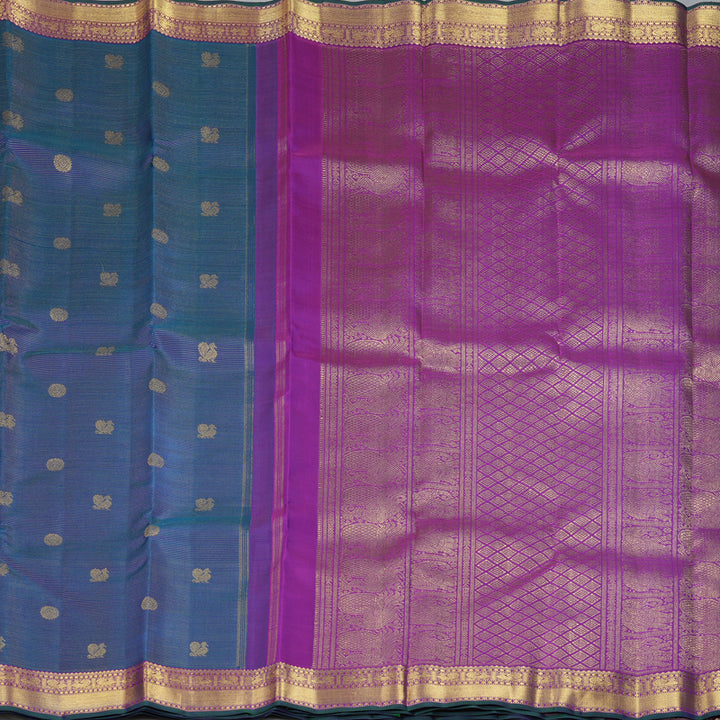 Hayagrivas Handloom Peacock Blue Kanjivaram Silk Saree with Purple Border KBF27D2-1