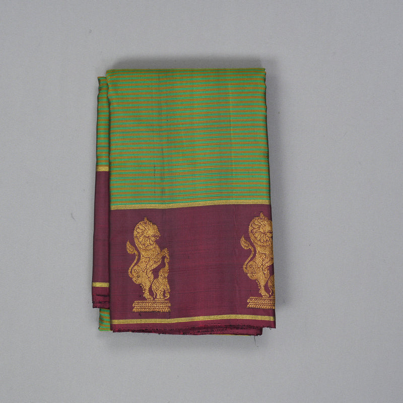 Hayagrivas Handloom Green & Honey Stripes Kanjivaram Silk Saree KBF284E2-1