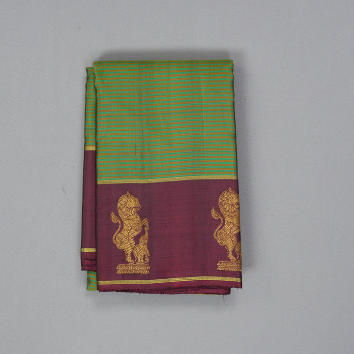 Hayagrivas Handloom Green & Honey Stripes Kanjivaram Silk Saree KBF284E2-1