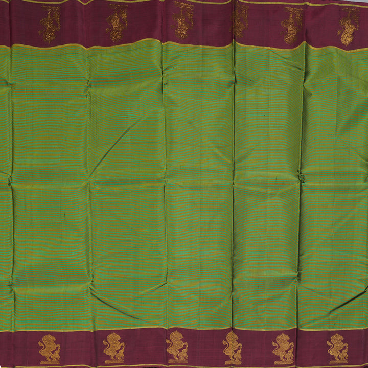 Hayagrivas Handloom Green & Honey Stripes Kanjivaram Silk Saree KBF284E2-1