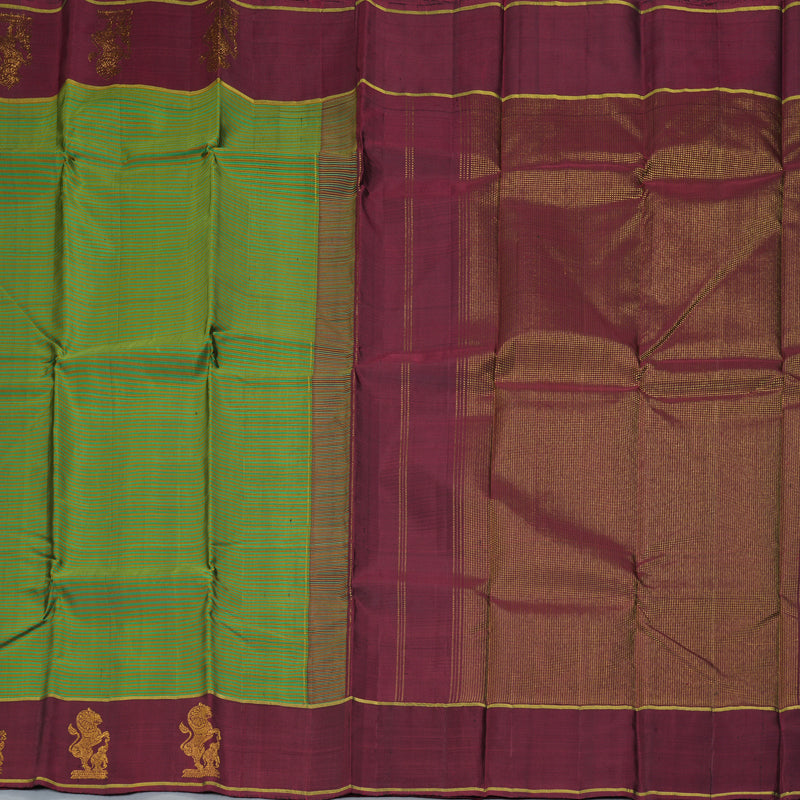 Hayagrivas Handloom Green & Honey Stripes Kanjivaram Silk Saree KBF284E2-1