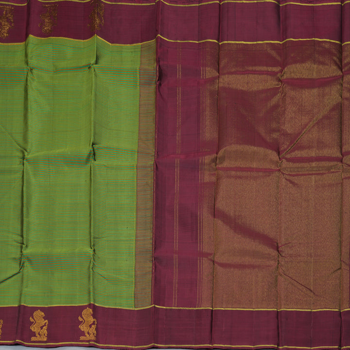 Hayagrivas Handloom Green & Honey Stripes Kanjivaram Silk Saree KBF284E2-1