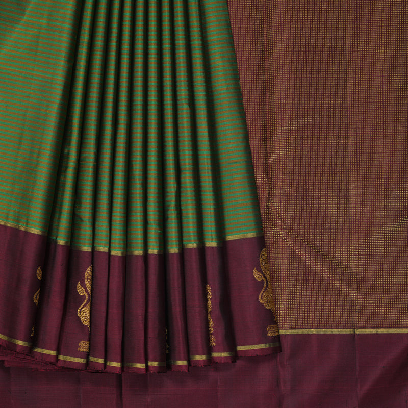 Hayagrivas Handloom Green & Honey Stripes Kanjivaram Silk Saree KBF284E2-1