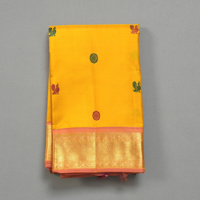 Hayagrivas Handloom Yellow Kanjivaram Silk Saree with Onion Pink Border KBF284E4-2