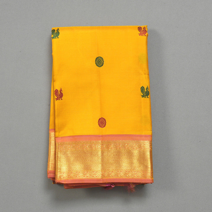 Hayagrivas Handloom Yellow Kanjivaram Silk Saree with Onion Pink Border KBF284E4-2