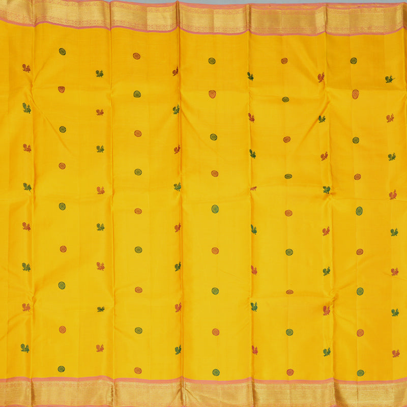 Hayagrivas Handloom Yellow Kanjivaram Silk Saree with Onion Pink Border KBF284E4-2