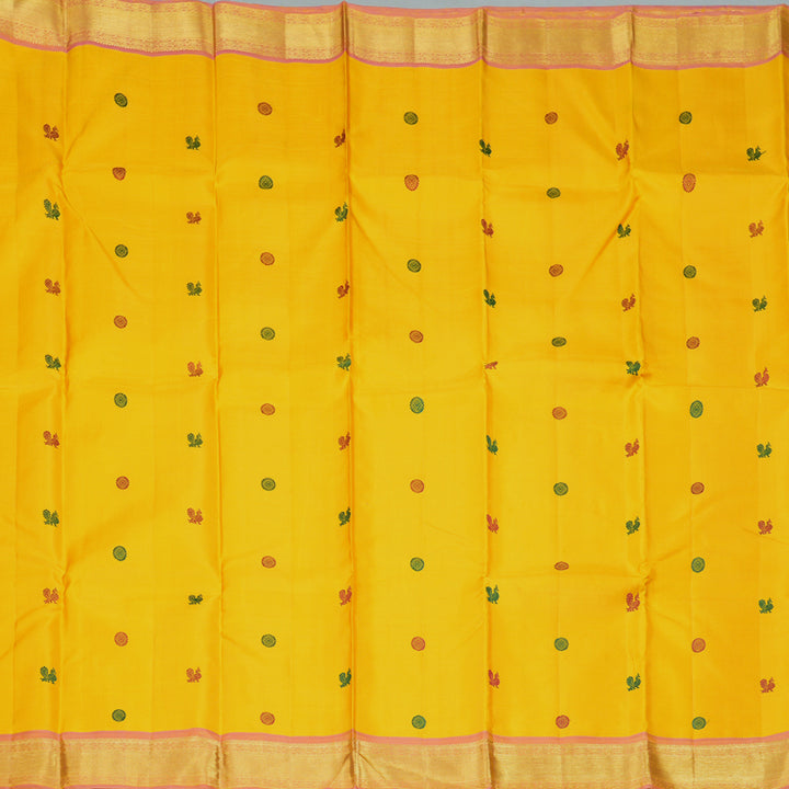 Hayagrivas Handloom Yellow Kanjivaram Silk Saree with Onion Pink Border KBF284E4-2